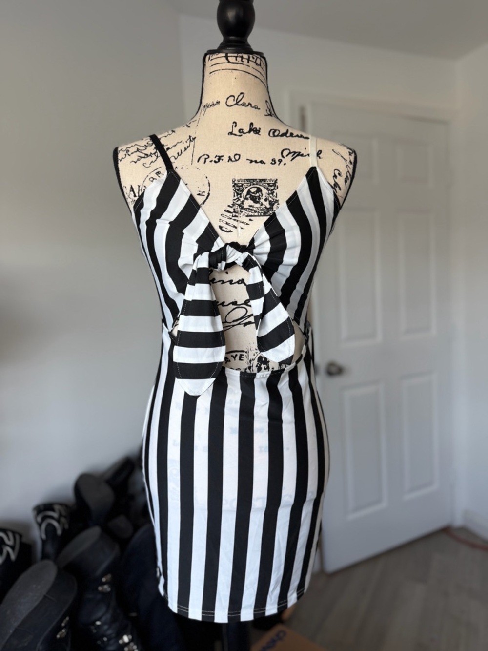 Forest Ink knockoff Black & White Striped Tie-Front Mini Dress